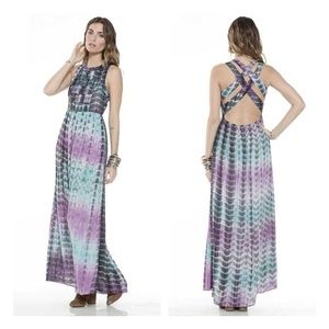 Lovers + Friends Kittie Cat Tie Dye criss-cross maxi dress S